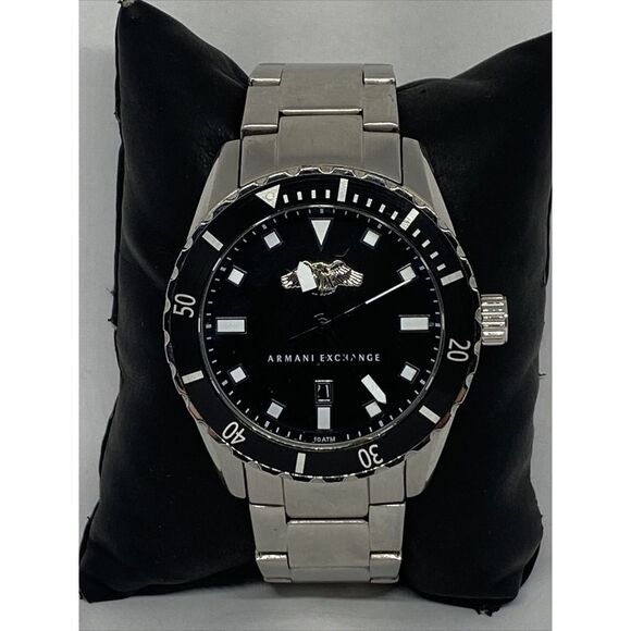 Armani Exchange AR-1709 Men Stainless Steel Analog Black Dial Quartz Watch JK231 - Picture 1 of 12